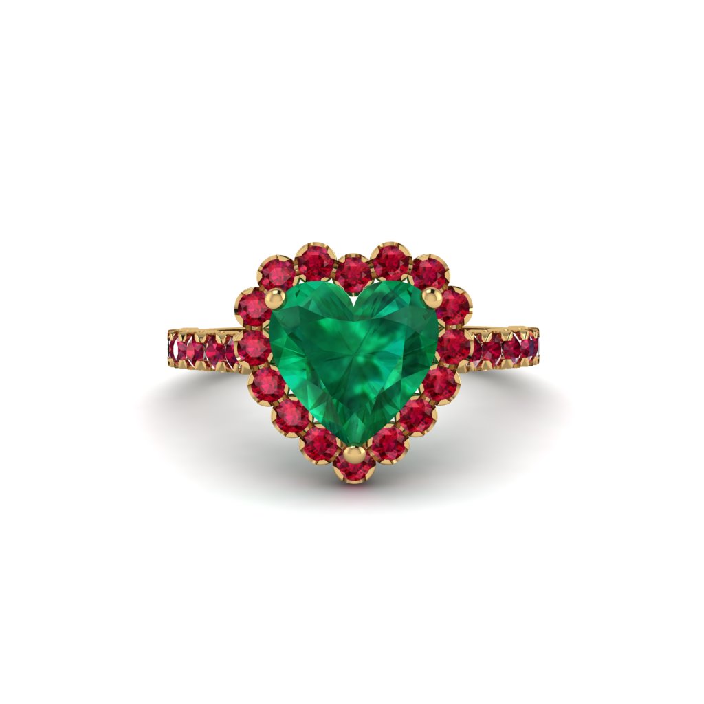 Halo Heart Emerald Pave Engagement Ring - Gail No. 49