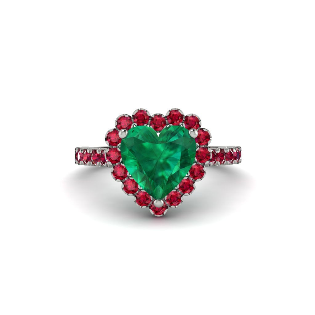 Halo Heart Emerald Pave Engagement Ring - Gail No. 51