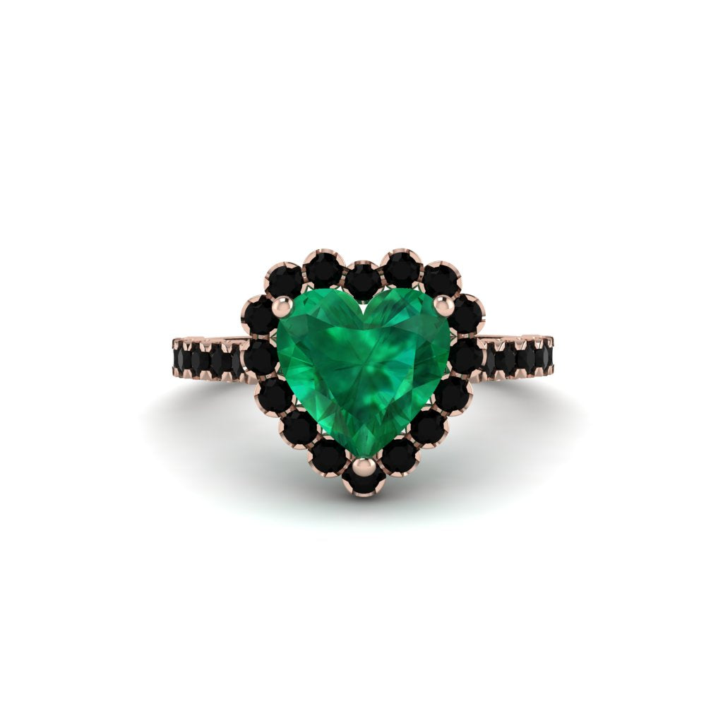 Halo Heart Emerald Pave Engagement Ring - Gail No. 35