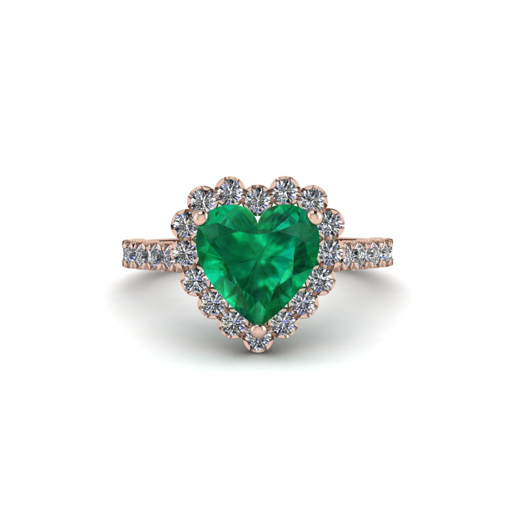 Halo Heart Emerald Pave Engagement Ring - Gail No. 5