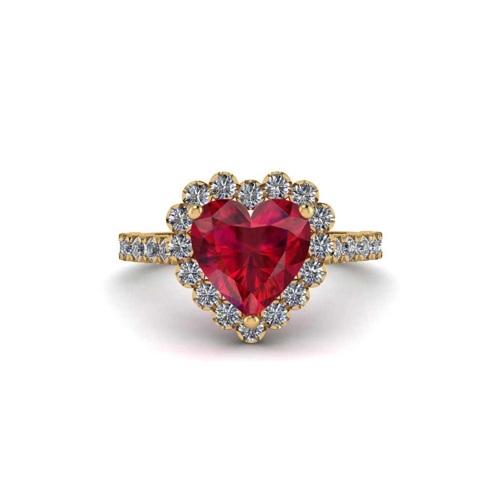 Halo Heart Ruby Pave Engagement Ring - Gail No. 10