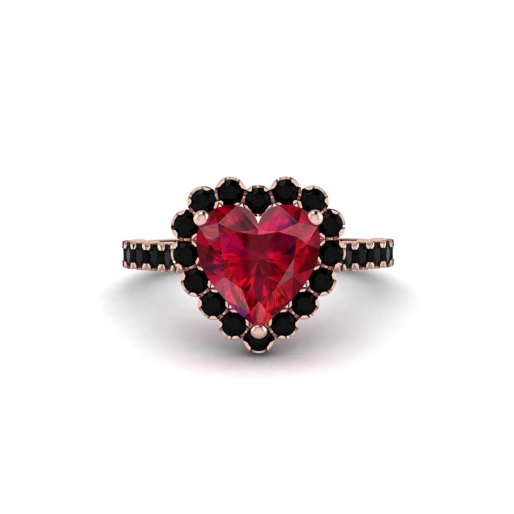 Halo Heart Ruby Pave Engagement Ring - Gail No. 41