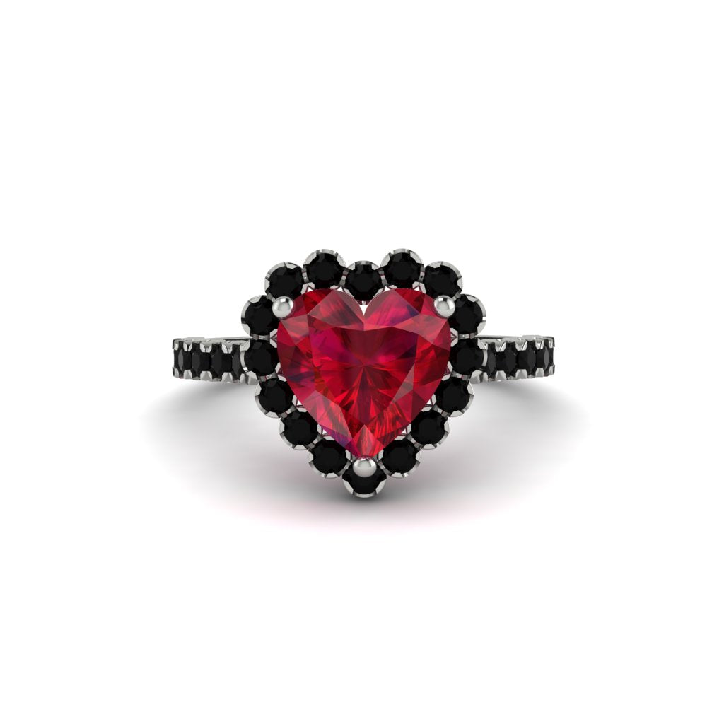 Halo Heart Ruby Pave Engagement Ring - Gail No. 42