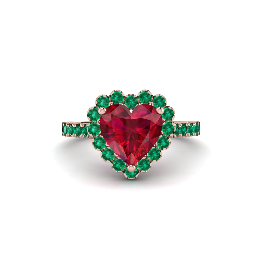 Halo Heart Ruby Pave Engagement Ring - Gail No. 26