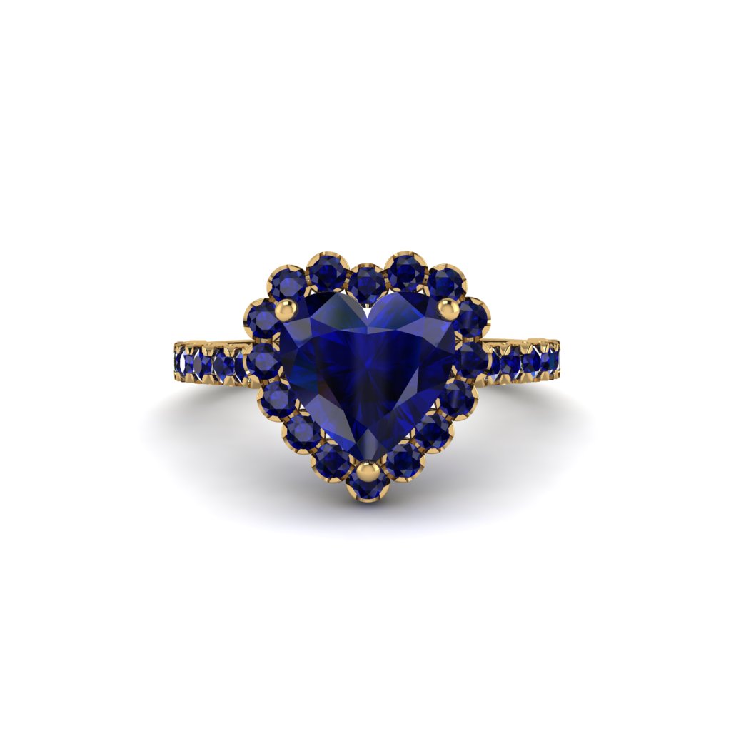 Halo Heart Sapphire Pave Engagement Ring - Gail No. 73