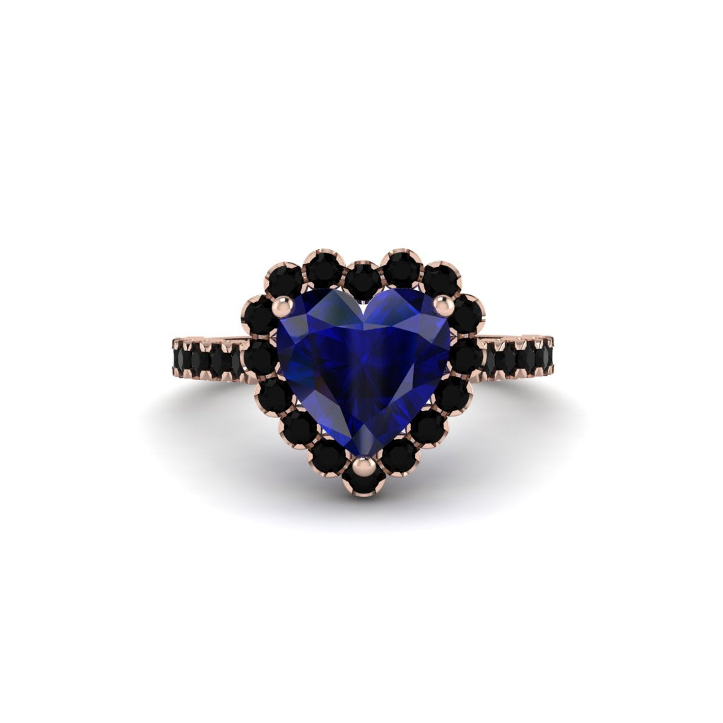Halo Heart Sapphire Pave Engagement Ring - Gail No. 44