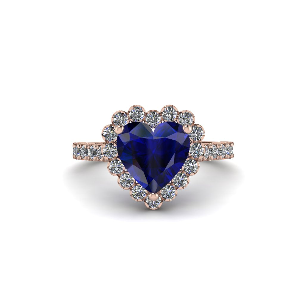 Halo Heart Sapphire Pave Engagement Ring - Gail No. 14