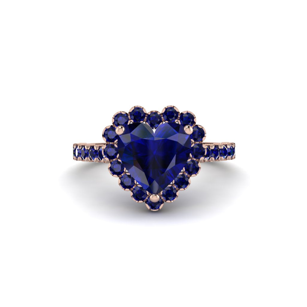 Halo Heart Sapphire Pave Engagement Ring - Gail No. 74