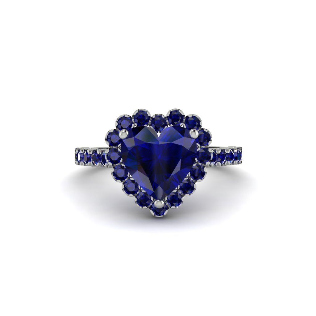 Halo Heart Sapphire Pave Engagement Ring - Gail No. 75
