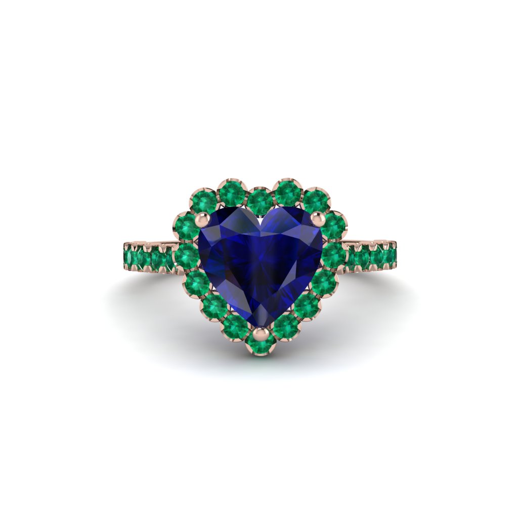Halo Heart Sapphire Pave Engagement Ring - Gail No. 29
