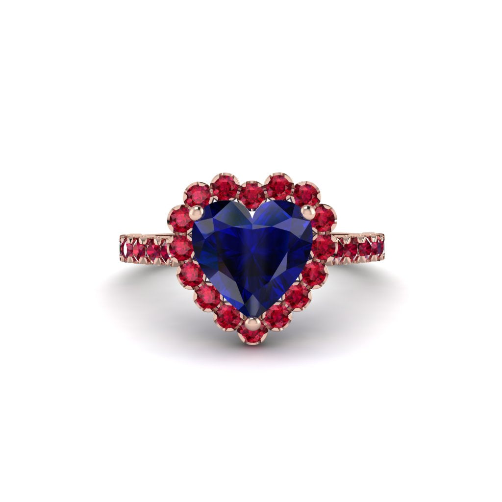 Halo Heart Sapphire Pave Engagement Ring - Gail No. 59