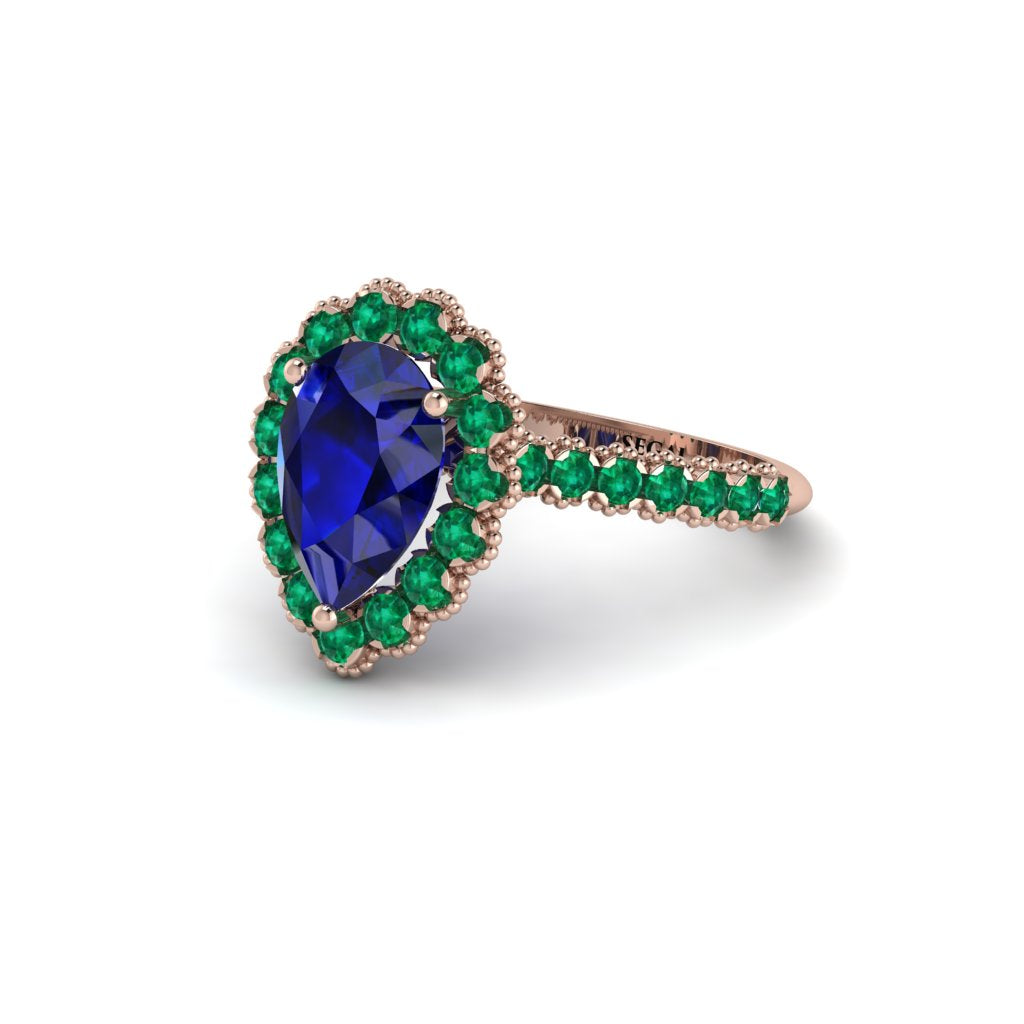 Halo Pear Sapphire Pave Engagement Ring - Ingrid No. 29