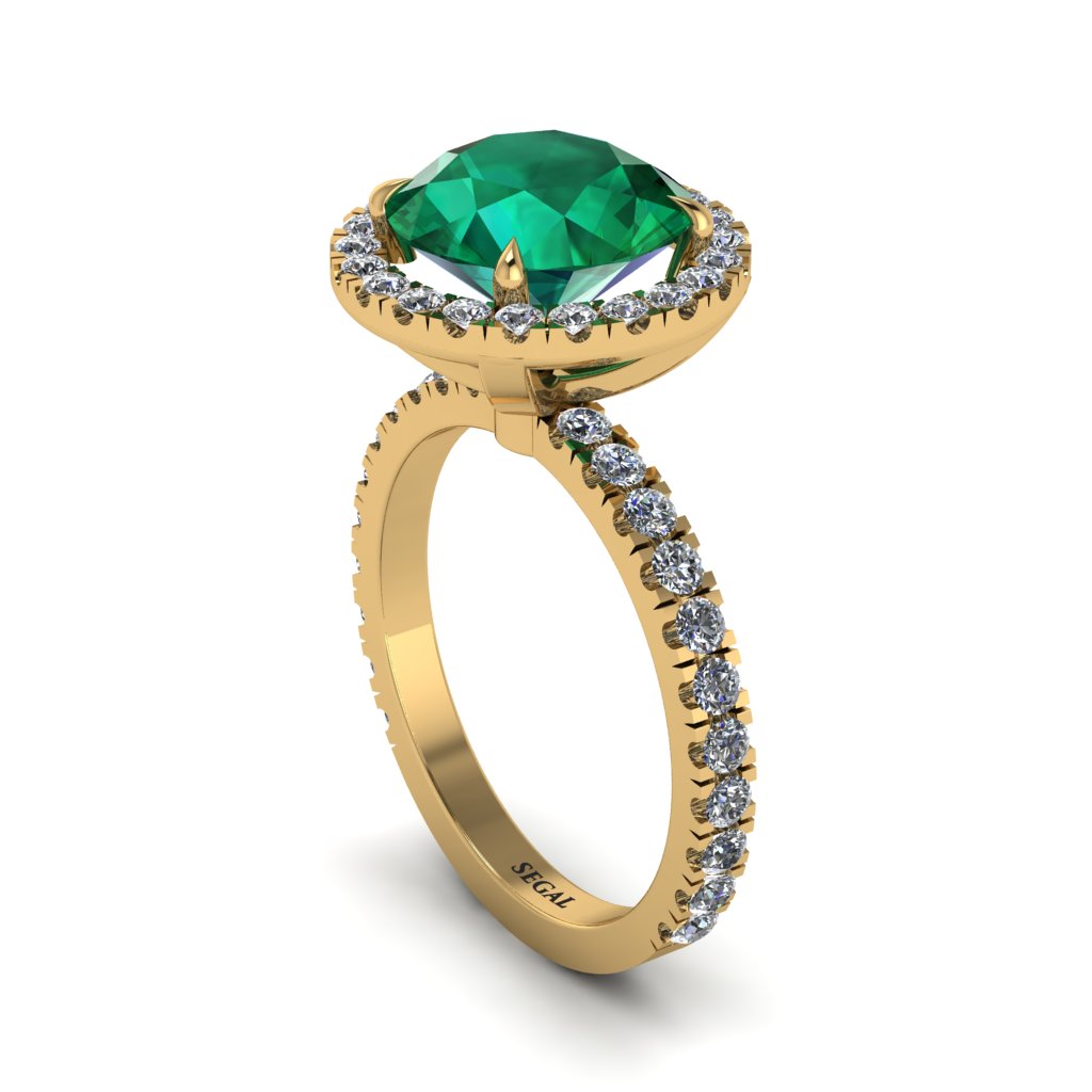Round Cut Emerald Halo Engagement Ring - Charleigh No. 4