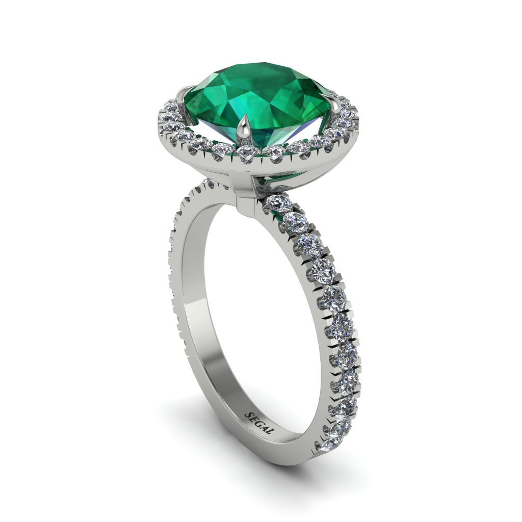 Round Cut Emerald Halo Engagement Ring - Charleigh No. 6