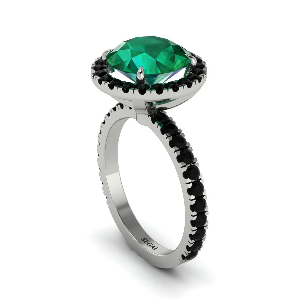 Round Cut Emerald Halo Engagement Ring - Charleigh No. 36
