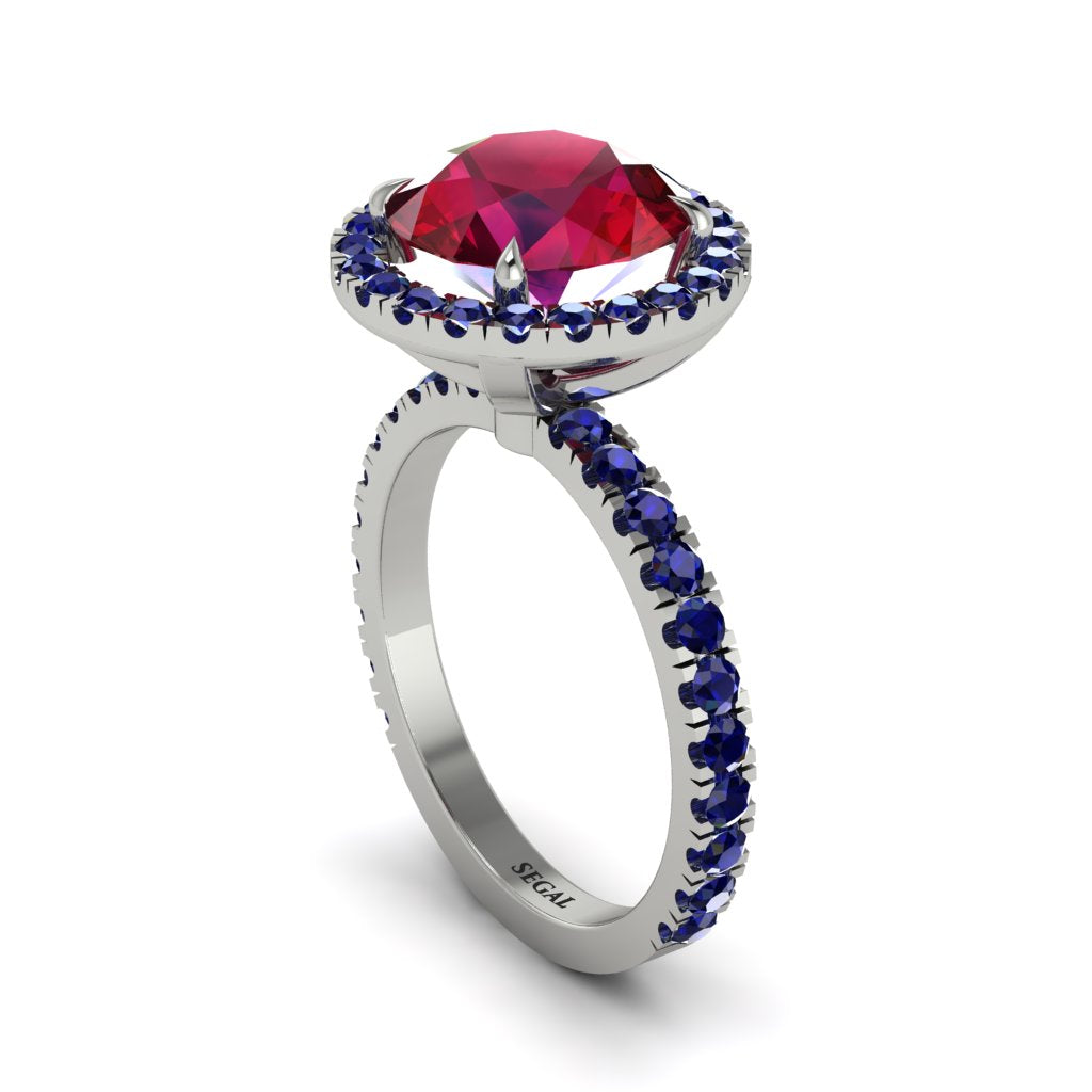 Round Cut Ruby Halo Engagement Ring - Charleigh No. 72