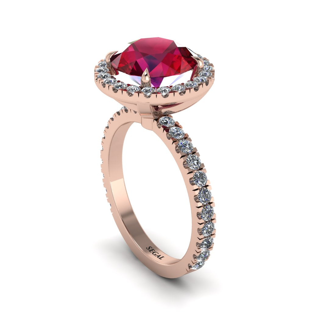Round Cut Ruby Halo Engagement Ring - Charleigh No. 11