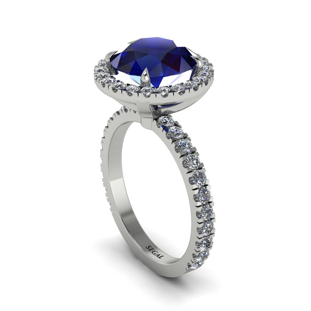 Round Cut Sapphire Halo Engagement Ring - Charleigh No. 15