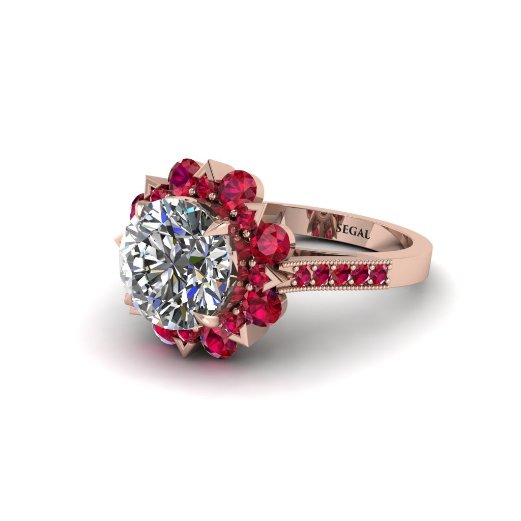 Diamond Halo Sunburst Engagement Ring - Winter No. 47