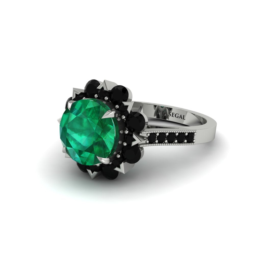Emerald Halo Sunburst Engagement Ring - Winter No. 36