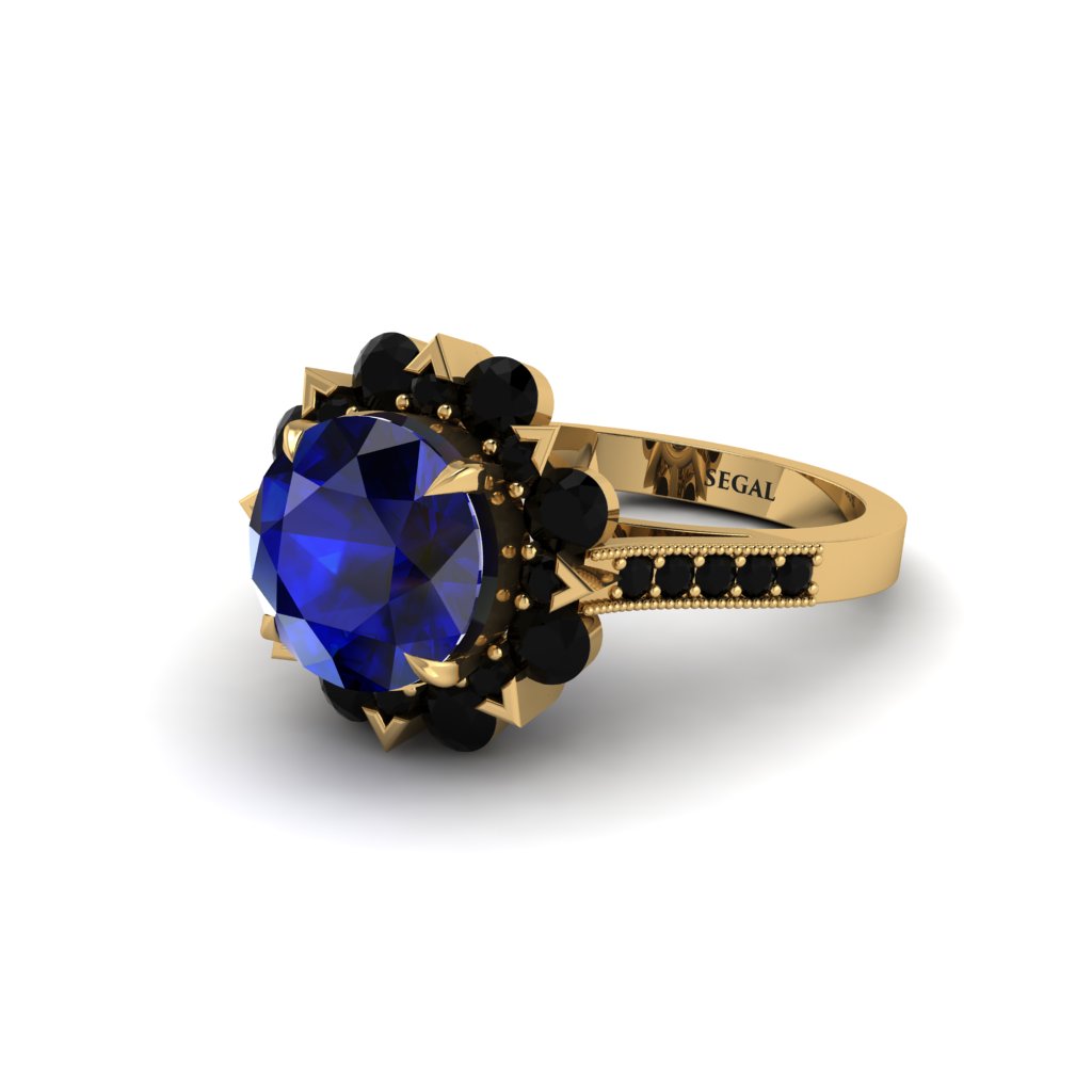 Sapphire Halo Sunburst Engagement Ring - Winter No. 43