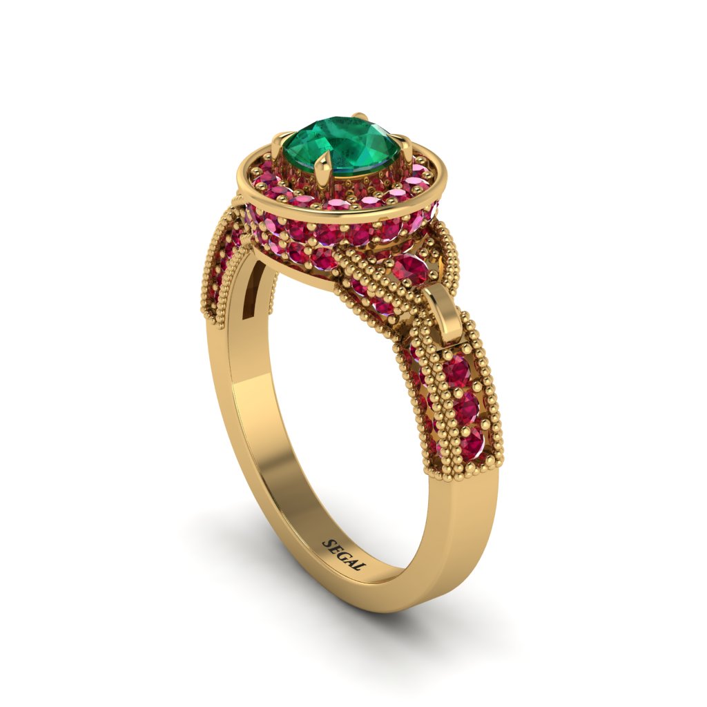 Emerald Double Halo Handmade Engagement Ring - Gracelyn No. 49
