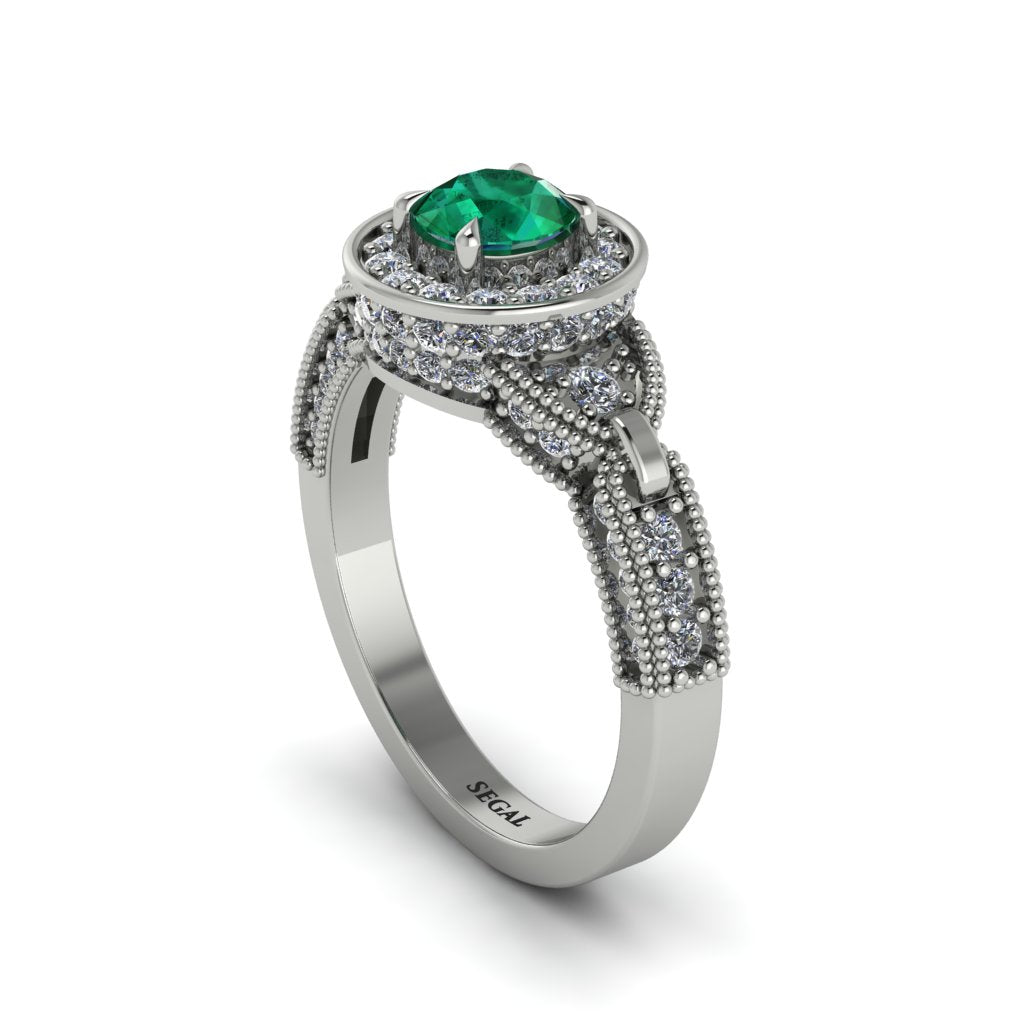 Emerald Double Halo Handmade Engagement Ring - Gracelyn No. 6