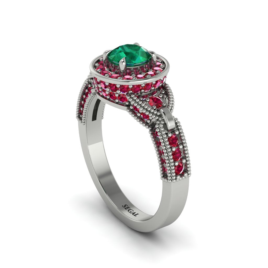 Emerald Double Halo Handmade Engagement Ring - Gracelyn No. 51