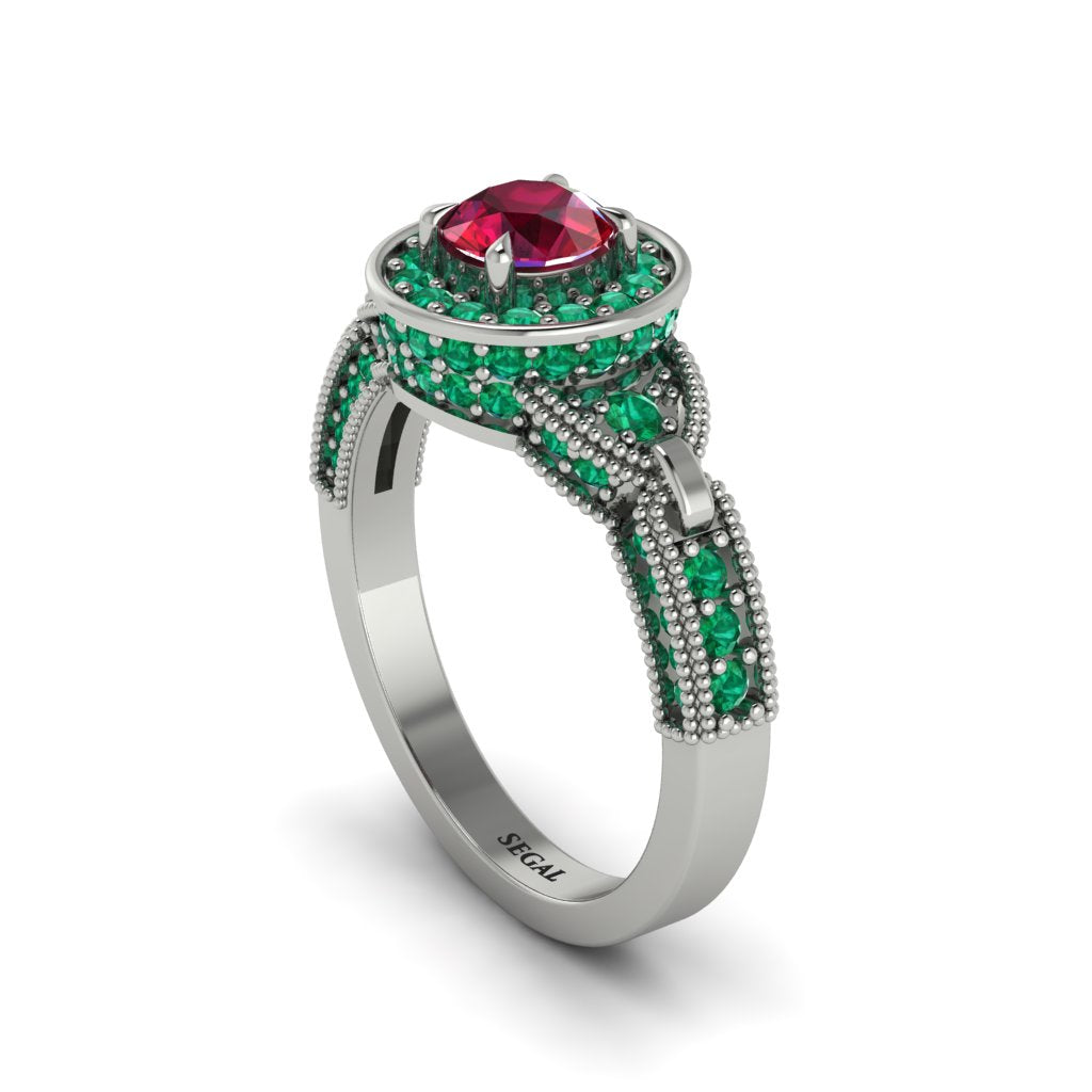 Ruby Double Halo Handmade Engagement Ring - Gracelyn No. 27