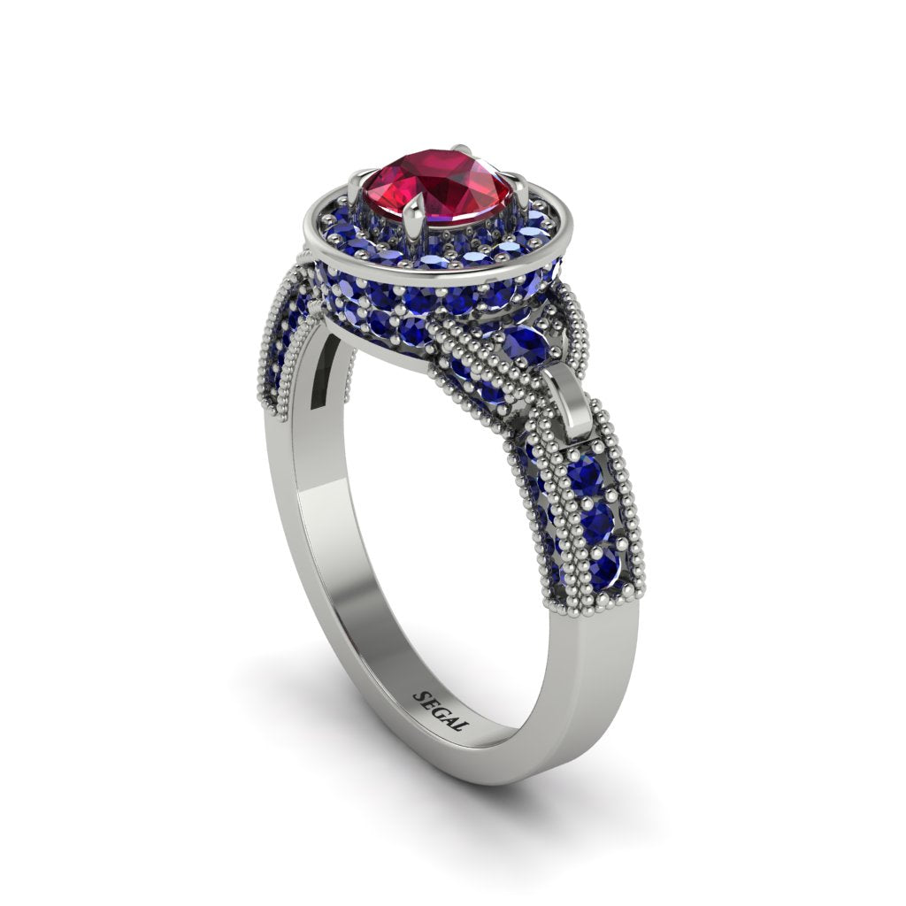 Ruby Double Halo Handmade Engagement Ring - Gracelyn No. 72