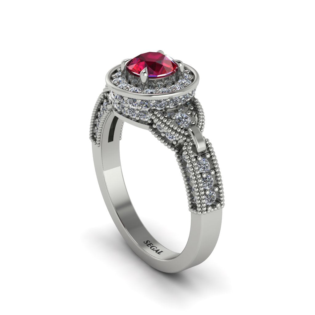 Ruby Double Halo Handmade Engagement Ring - Gracelyn No. 12
