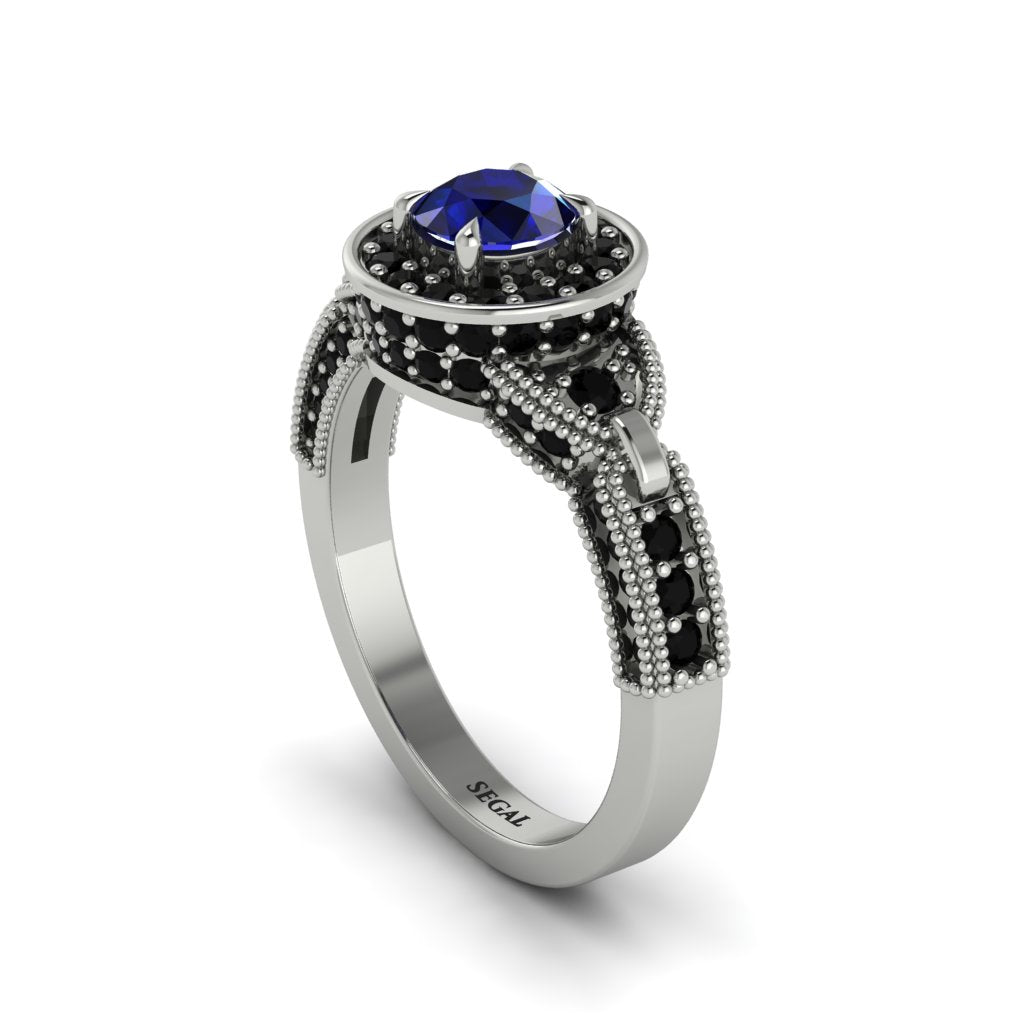 Sapphire Double Halo Handmade Engagement Ring - Gracelyn No. 45