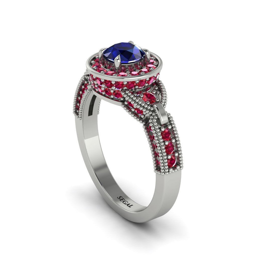 Sapphire Double Halo Handmade Engagement Ring - Gracelyn No. 60