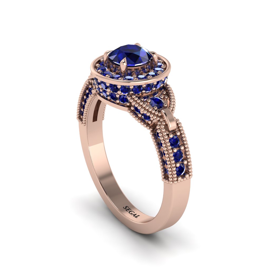 Sapphire Double Halo Handmade Engagement Ring - Gracelyn No. 74