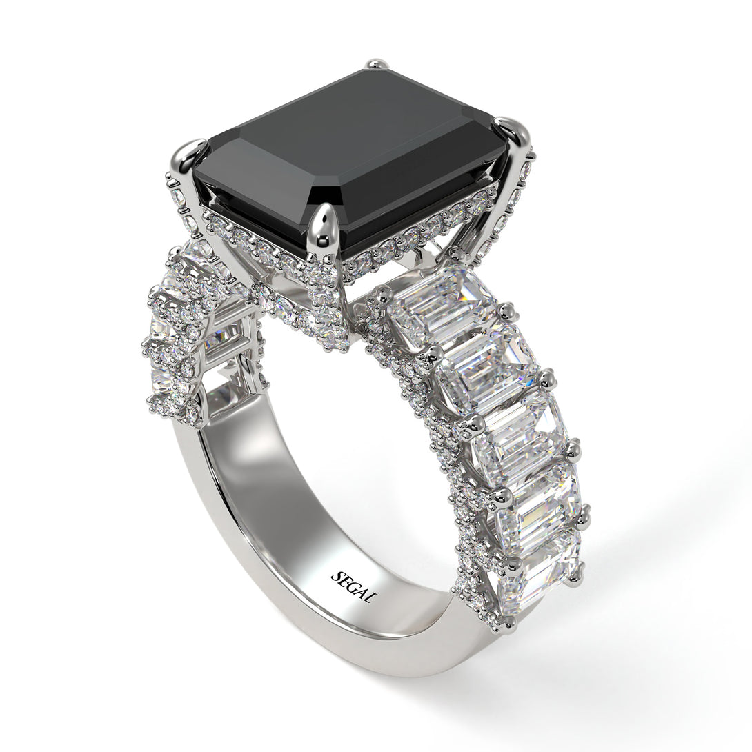 Luxury Emerald Cut Black Diamond Engagement Ring - Nadia No. 9