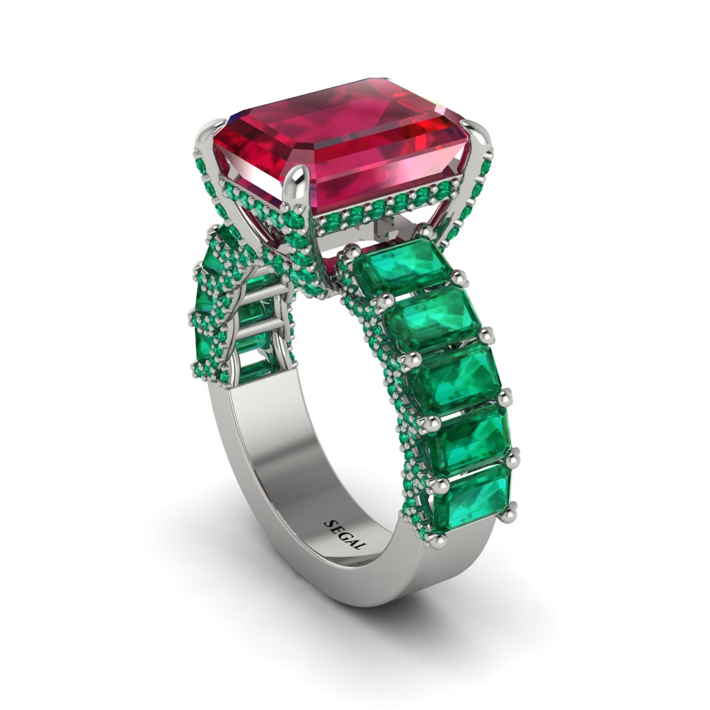 Luxury Emerald Cut Ruby Engagement Ring - Nadia No. 27