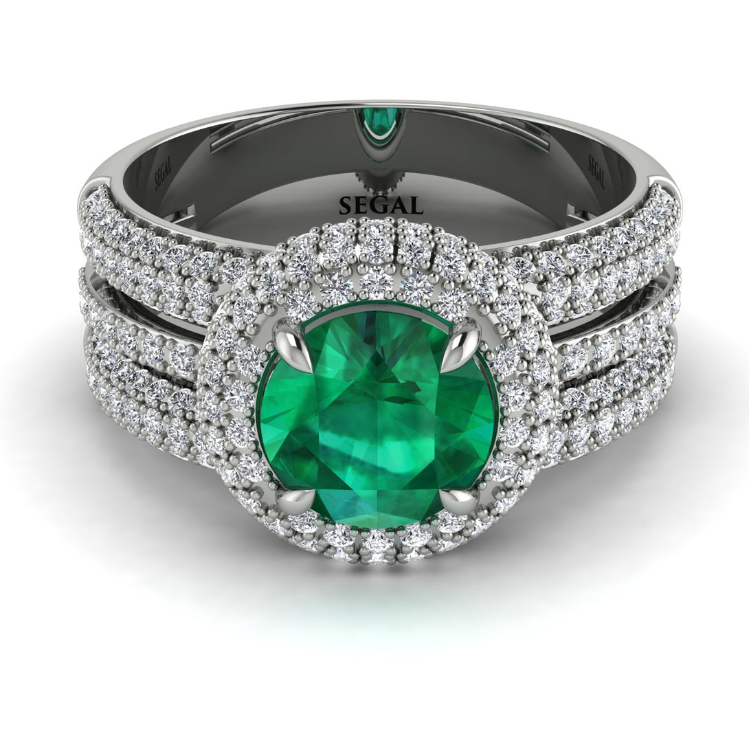 Emerald Halo Luxury Pave Engagement Ring - Sierra No. 6