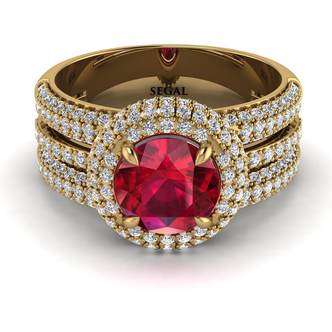 Ruby Halo Luxury Pave Engagement Ring - Sierra No. 10