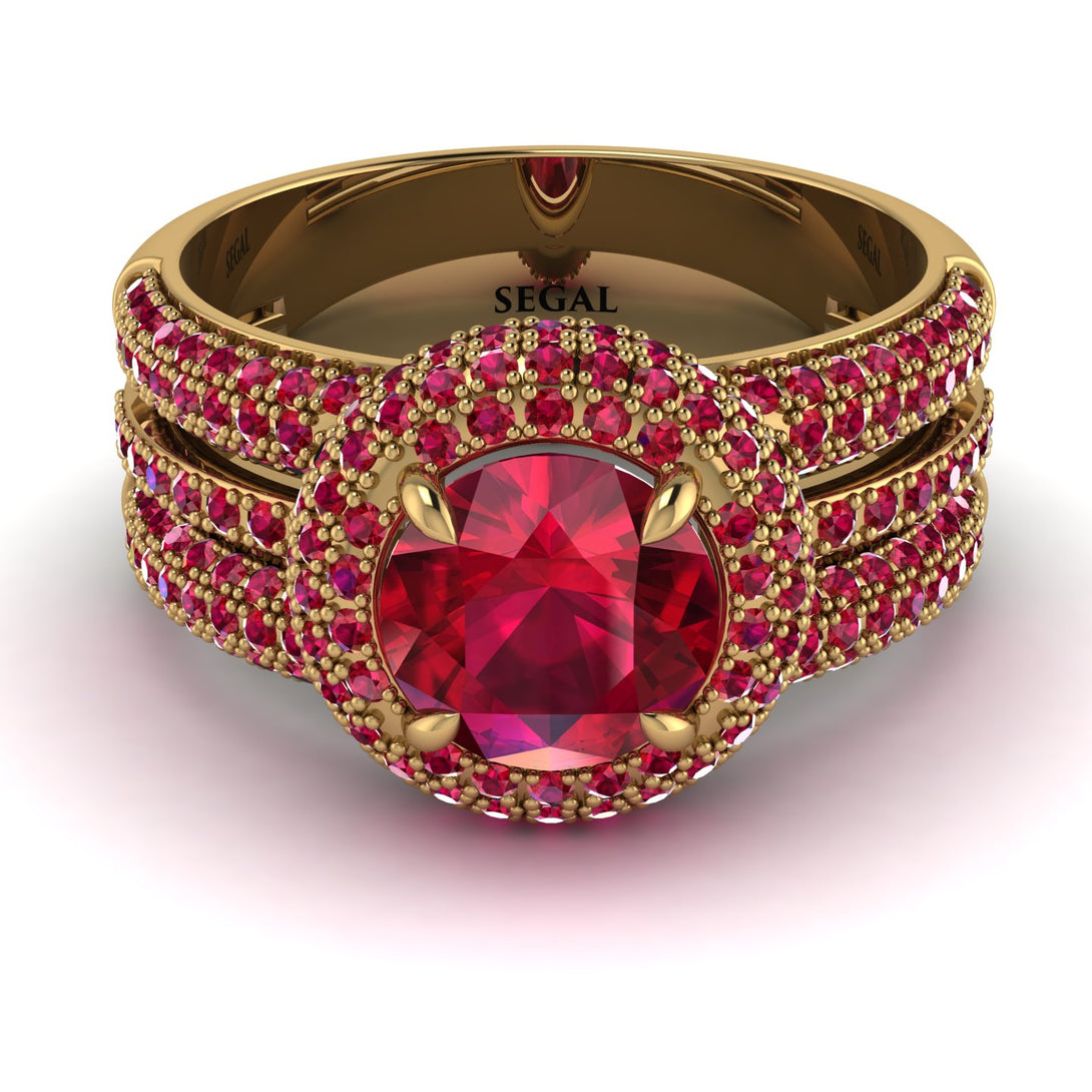 Ruby Halo Luxury Pave Engagement Ring - Sierra No. 55