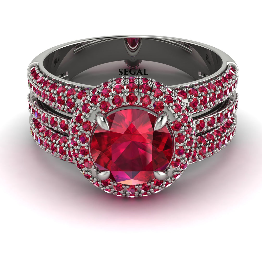 Ruby Halo Luxury Pave Engagement Ring - Sierra No. 57
