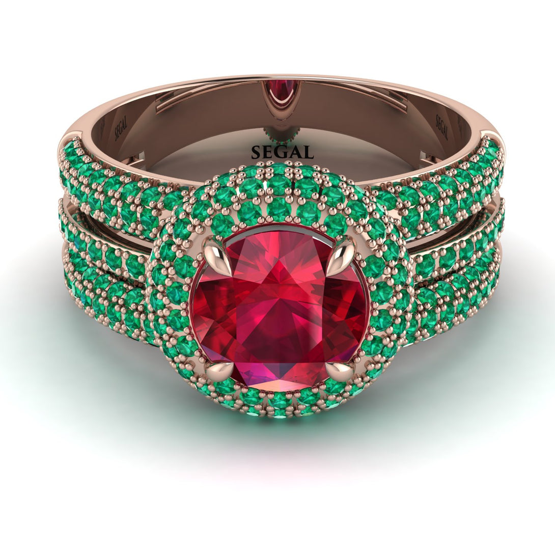 Ruby Halo Luxury Pave Engagement Ring - Sierra No. 26