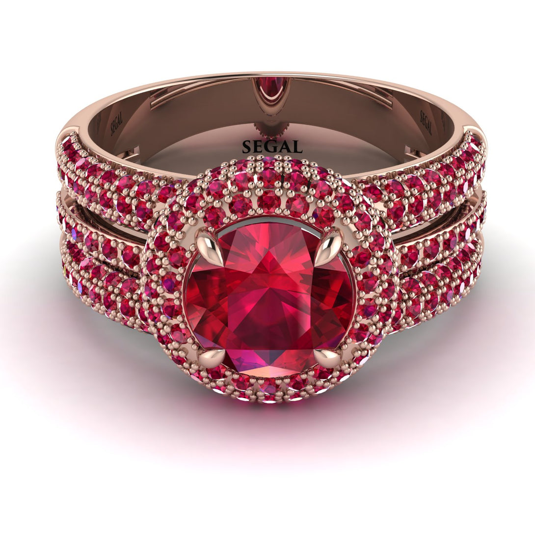 Ruby Halo Luxury Pave Engagement Ring - Sierra No. 56