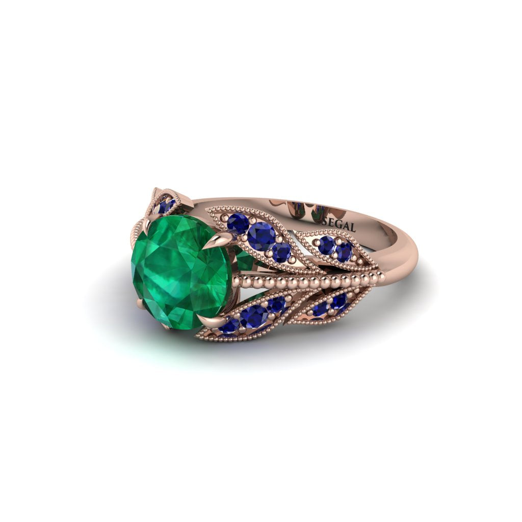 Emerald Majestic Leaf Gold Engagement Ring - Makenna No. 65
