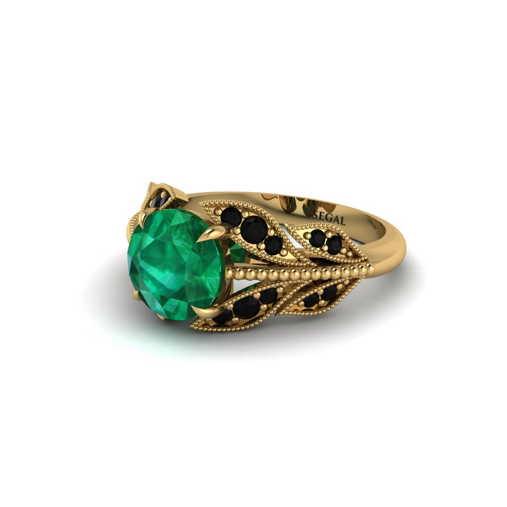 Emerald Majestic Leaf Gold Engagement Ring - Makenna No. 34