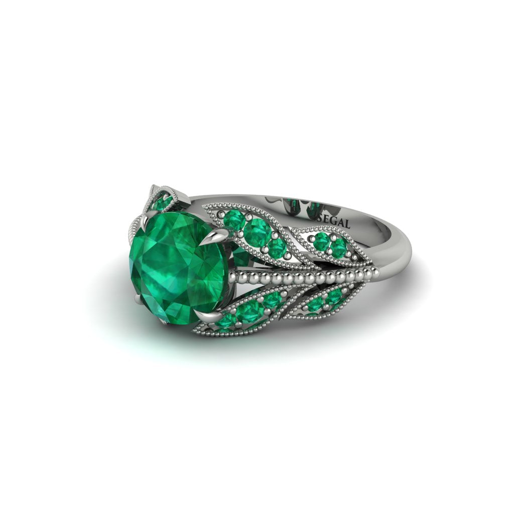 Emerald Majestic Leaf Gold Engagement Ring - Makenna No. 21