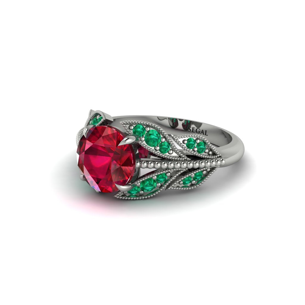 Ruby Majestic Leaf Gold Engagement Ring - Makenna No. 27
