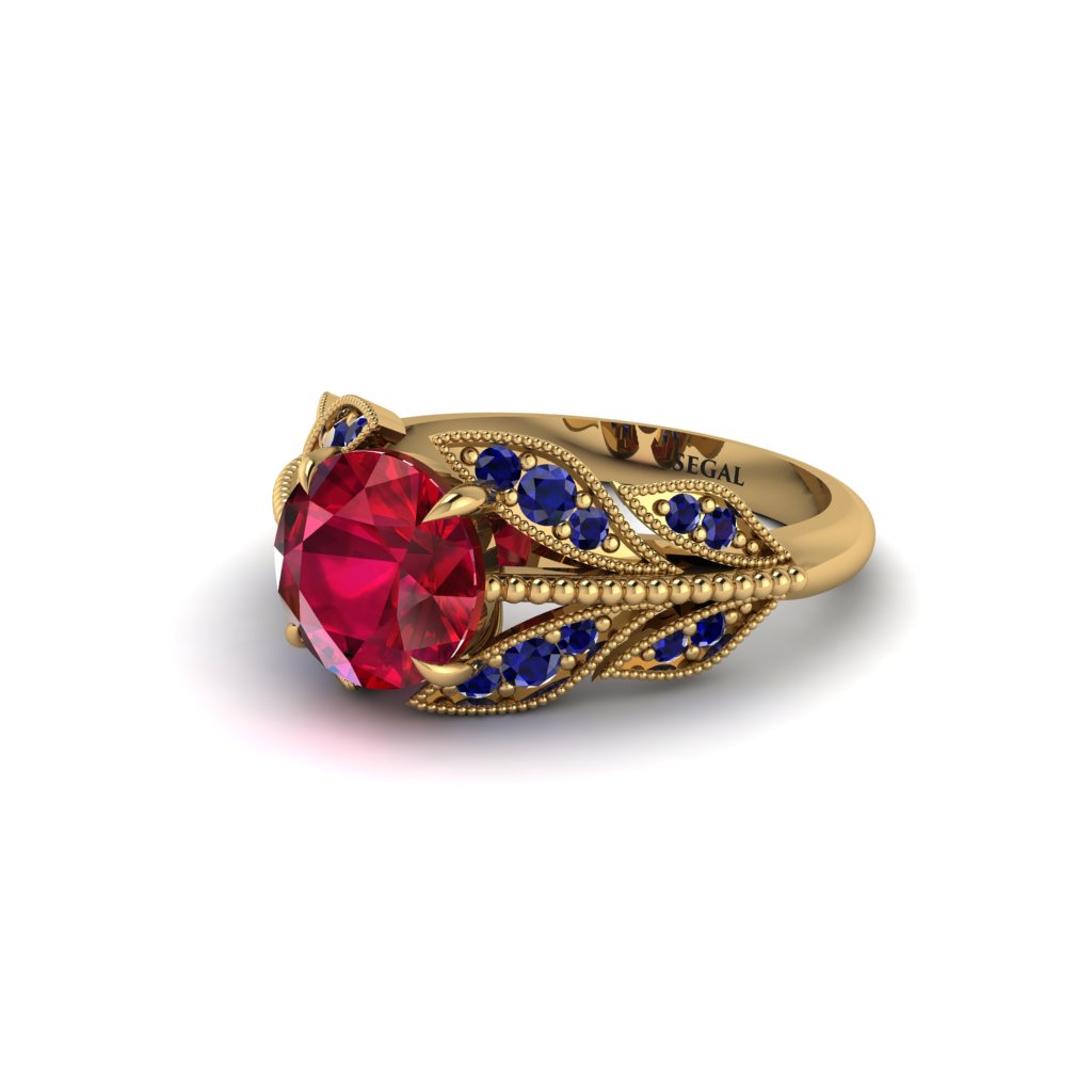 Ruby Majestic Leaf Gold Engagement Ring - Makenna No. 70