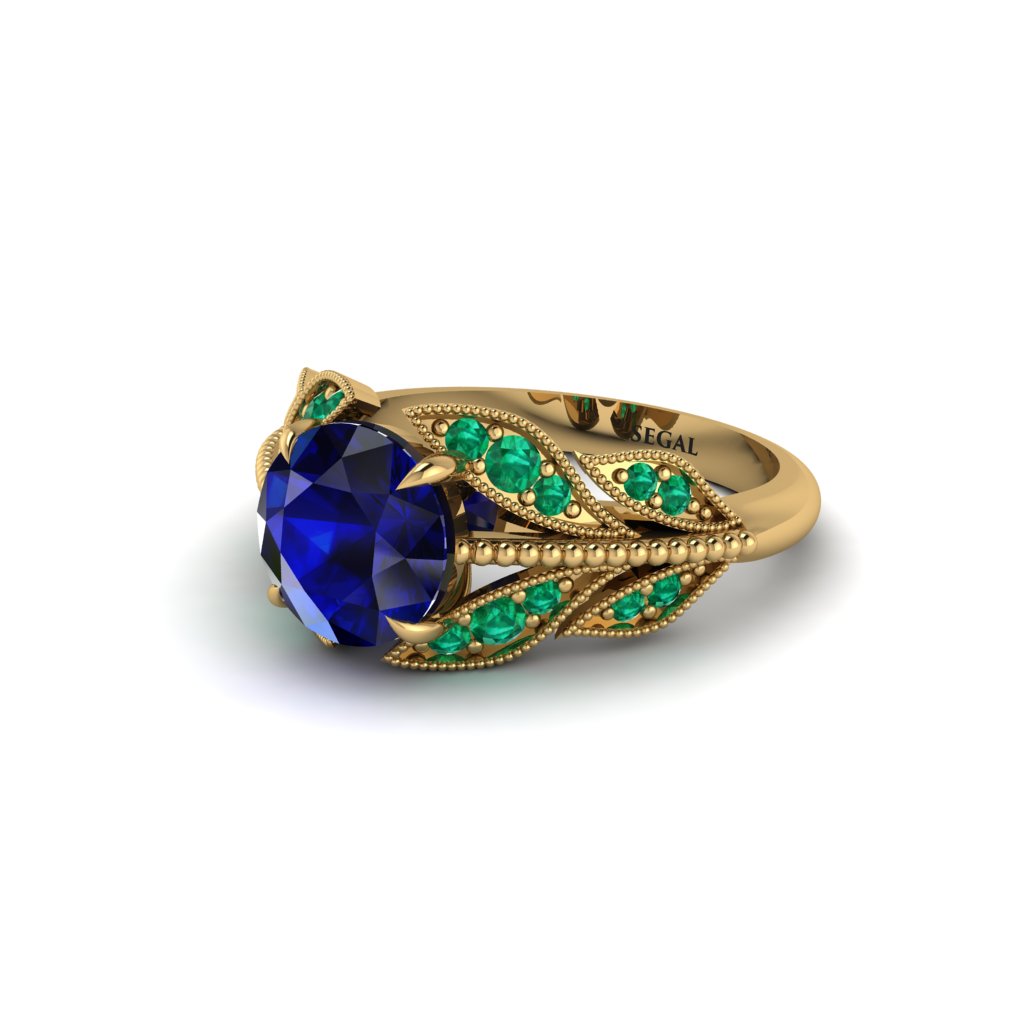 Sapphire Majestic Leaf Gold Engagement Ring - Makenna No. 28