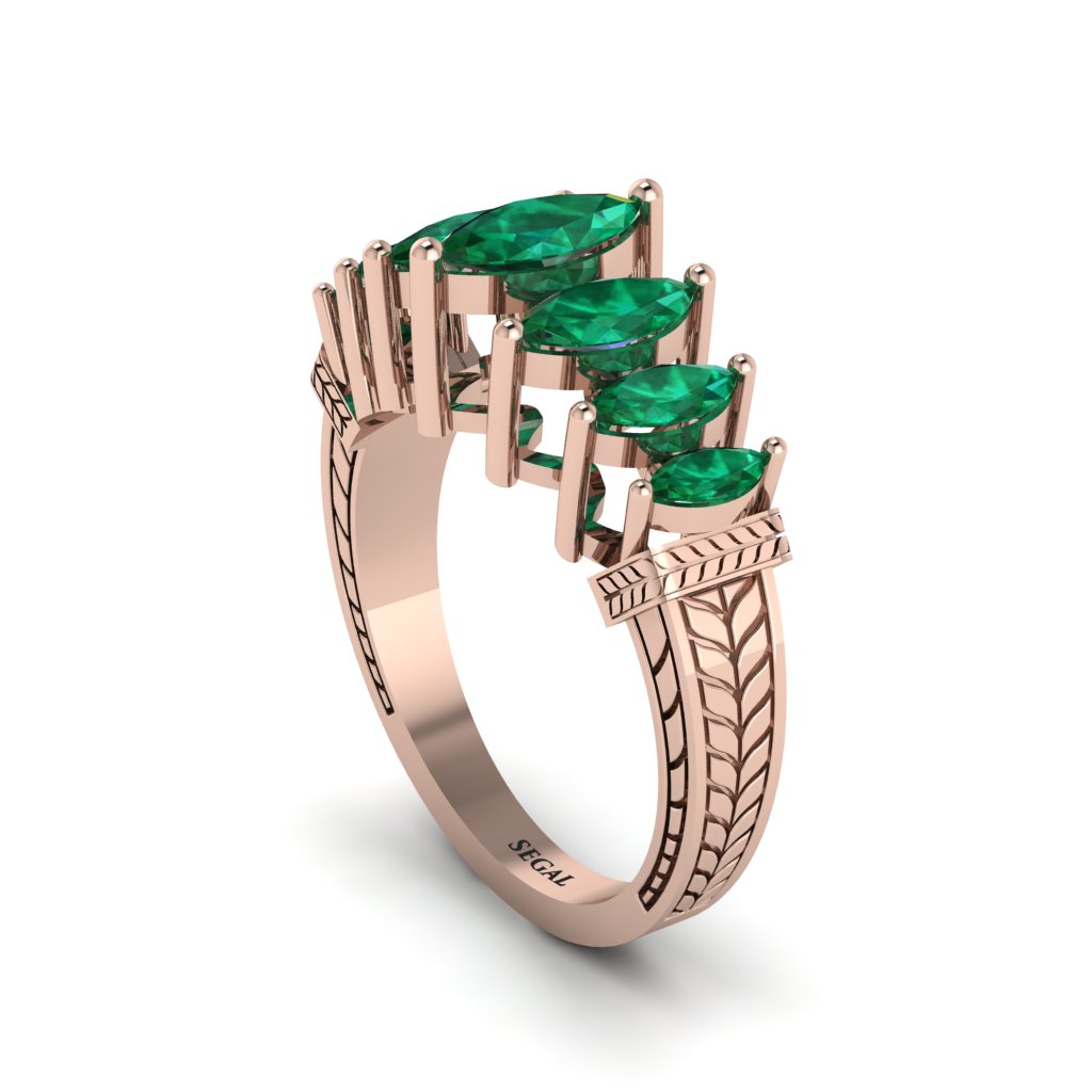 Marquise-Cut Emerald Cascade Engagement Ring - Regina No. 5