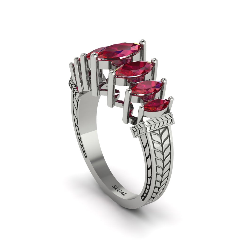 Marquise-Cut Ruby Cascade Engagement Ring - Regina No. 12